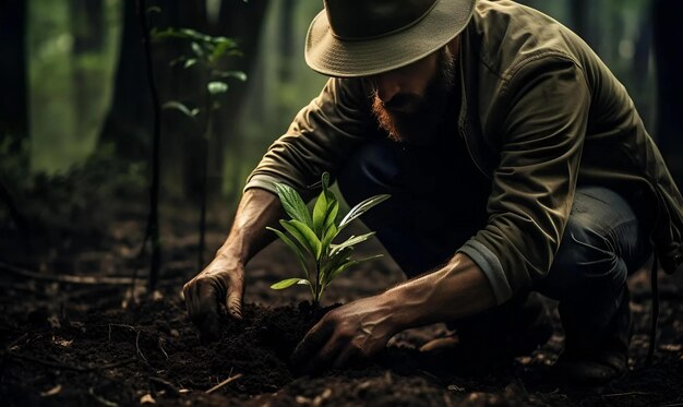 plantação humana em floresta para ambiente verde