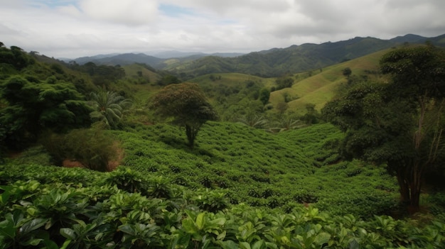 Plantación de café Paisaje con cafetos IA generativa