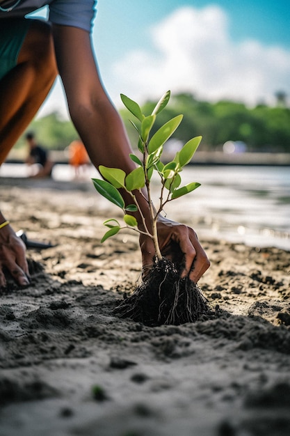 Plantación de manglares para la conservación del medio ambiente y la restauración del hábitat en el Día de la Tierra