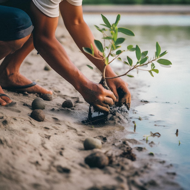 Plantación de manglares para la conservación del medio ambiente y la restauración del hábitat en el Día de la Tierra