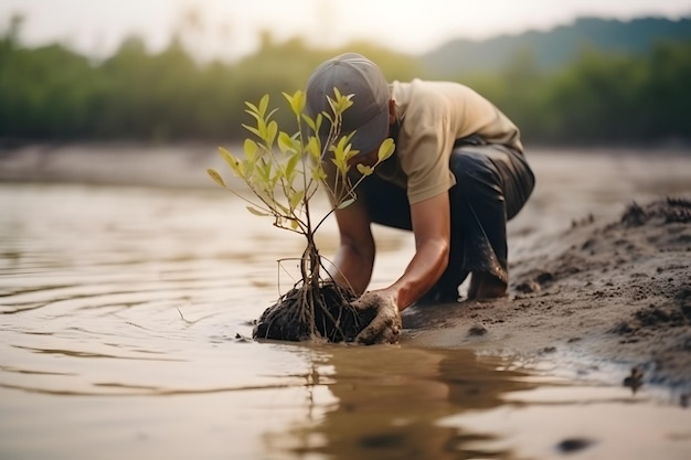 Plantación de manglares para la conservación del medio ambiente y la restauración del hábitat en el Día de la Tierra