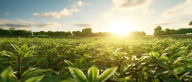 Plantación de soja en la tarde