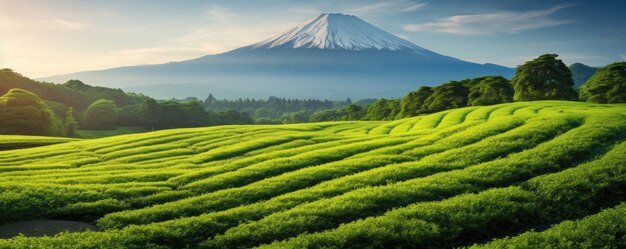 Plantación de té cerca de la montaña Fuji Shizuoka Japón Generativo ai