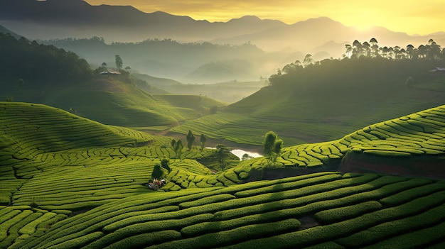 Una plantación de té en las colinas de China