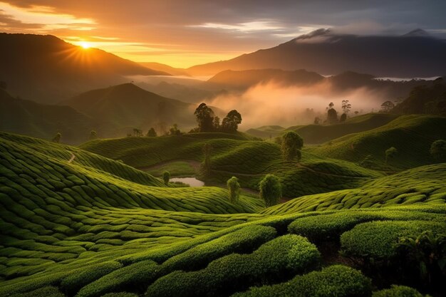 Foto una plantación de té en las colinas de china