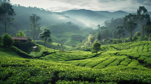 Foto una plantación de té en las colinas de china