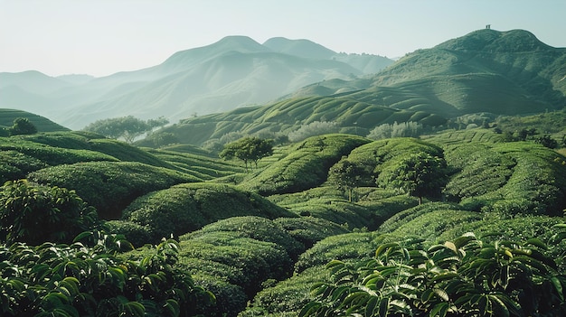 Foto plantación de té en un día soleado