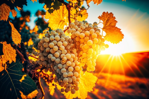 Una plantación de uvas blancas en Italia