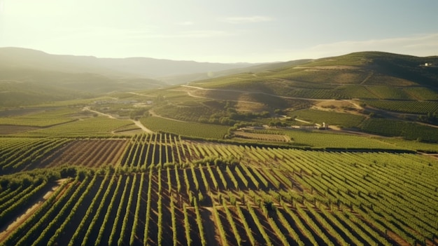 Plantación de viñedos Cultivo de uvas en Italia Francia España Día soleado Montañas de arbustos de uva