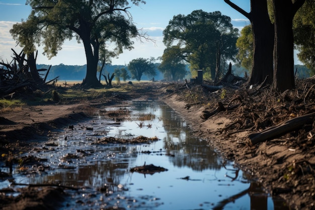 Plantaciones sumergidas tras devastadora inundación generadora IA