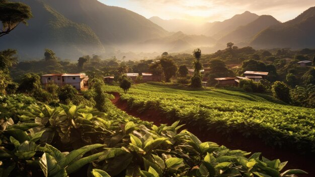 Plantações de café na América do Sul com montanhas