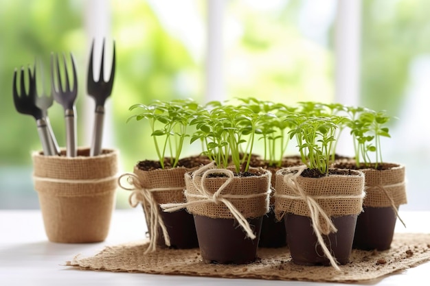 Plantadores orgânicos compostáveis com mudas