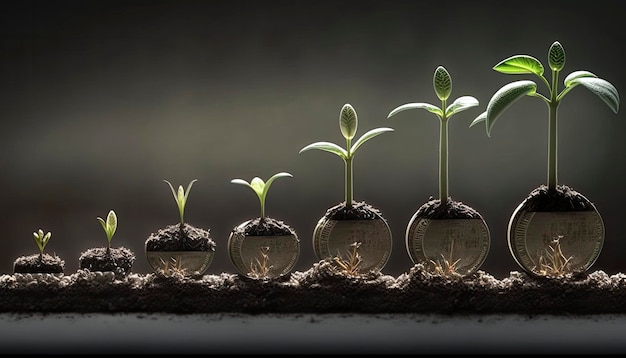 Plantando as sementes do sucesso, a jornada de crescimento dos negócios, crescimento do dinheiro, economia e investimento