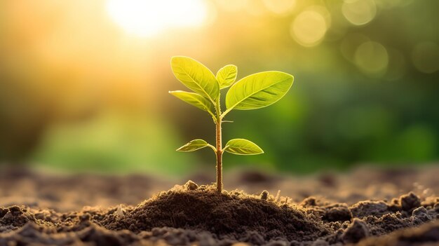 Plantando mudas na luz da manhã Abraçando a tela da natureza IA generativa