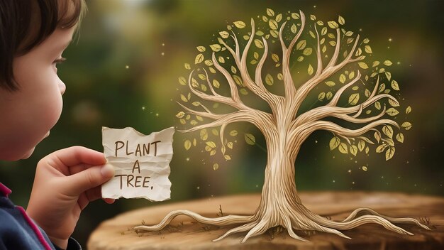 Foto plantar un árbol palabras y árbol de papel