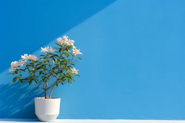 Foto plantar contra un fondo de pared azul con espacio para copiar