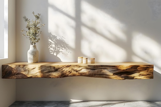 Plantar en jarrón en un estante de madera cerca de la ventana las flores añaden un toque de naturaleza a la habitación