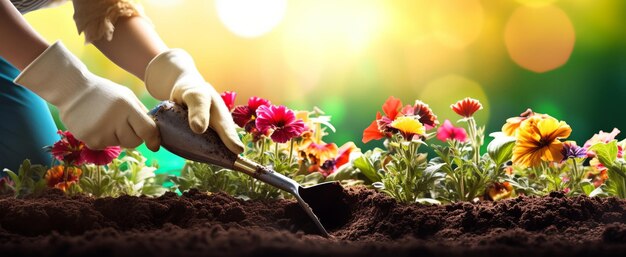 Foto plantar un pansy en el jardín soleado abrazando la alegría de la jardinería