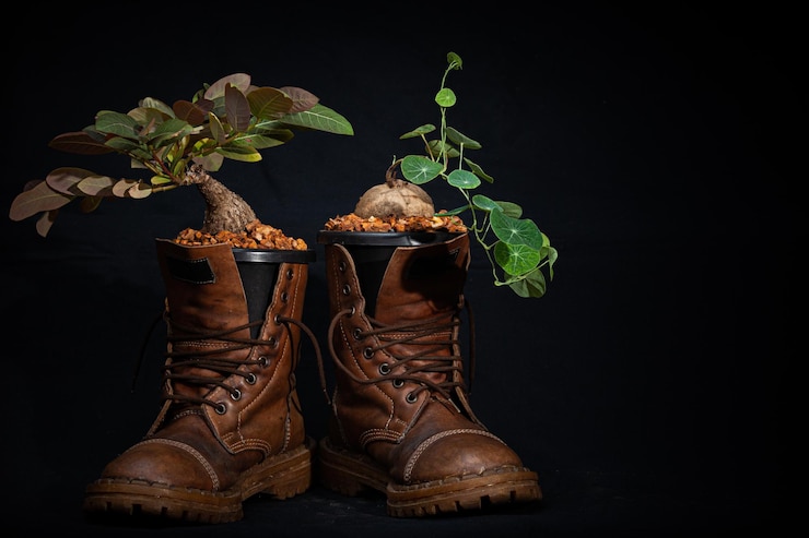 Foto plantar las plantas en las botas