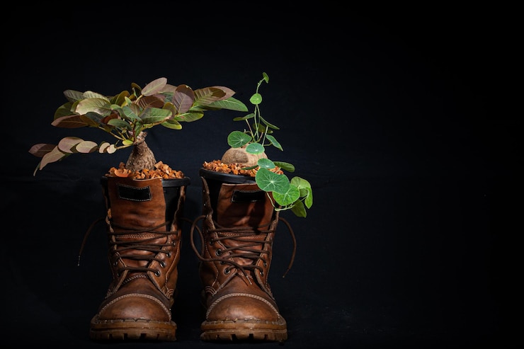 Foto plantar las plantas en las botas