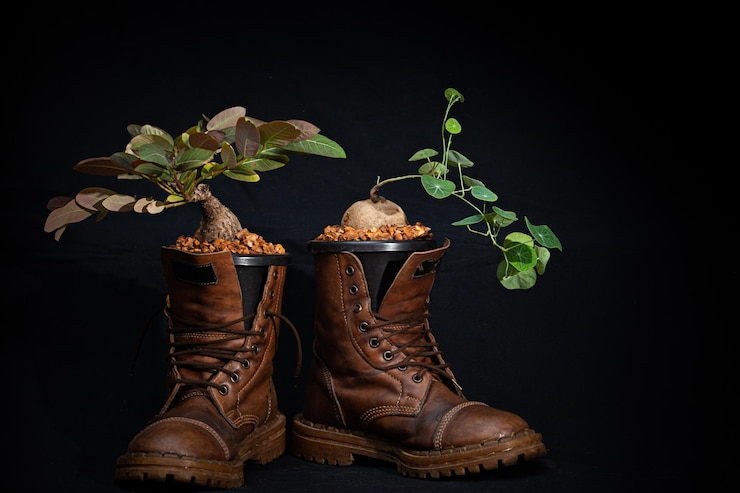 Foto plantar las plantas en las botas
