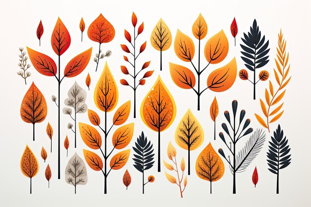 Plantas acuáticas de color Ilustración de otoño en fondo blanco