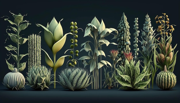 plantas agrícolas modernas com diferentes tipos de plantas Generative AI