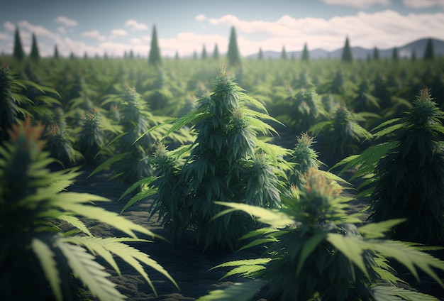 Plantas de cáñamo de cannabis cultivadas en un campo cultivo de marihuana ai generativo