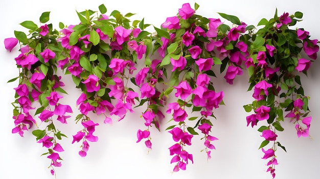 Plantas colgantes de bougainvillea sobre un fondo blanco