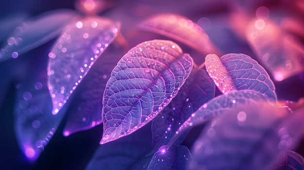 plantas de color púrpura y púrpura con hojas púrpuras y verdes que están iluminadas