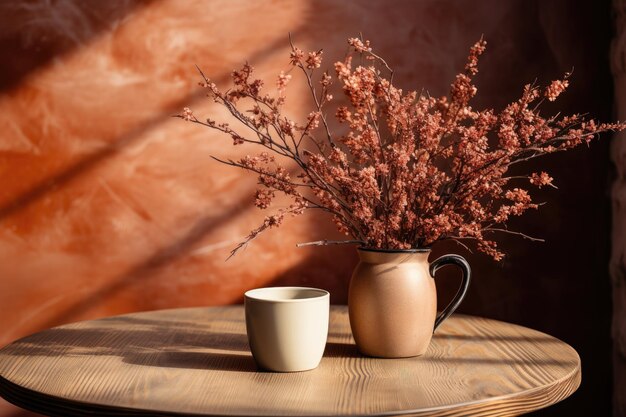 las plantas cubren la mesa grande que es cálida y cómoda fotografía profesional