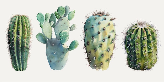 Foto plantas de cacto agrupadas em um fundo branco limpo perfeito para ilustrações botânicas ou desenhos com temas do deserto