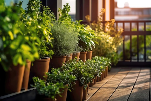 Plantas de ervas em vasos