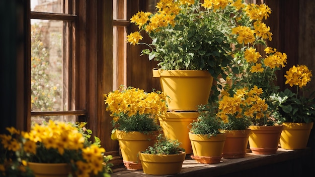 Plantas de interior em vasos de janela