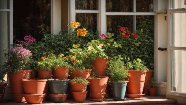 Plantas de interior em vasos de janela