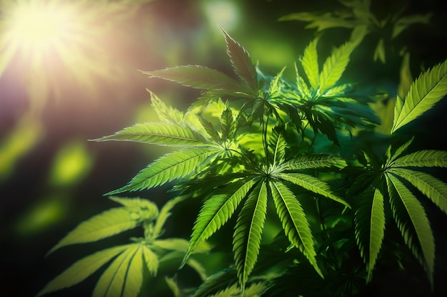Plantas de maconha Sunset Cannabis Field geradas por IA