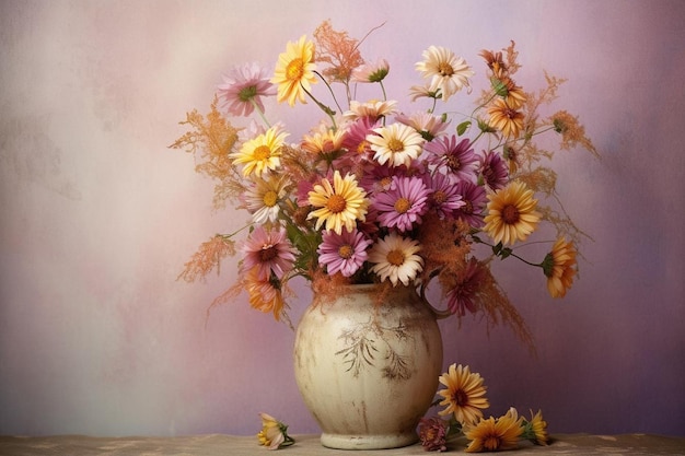 Foto plantas de outono aster aster em um vaso vintage