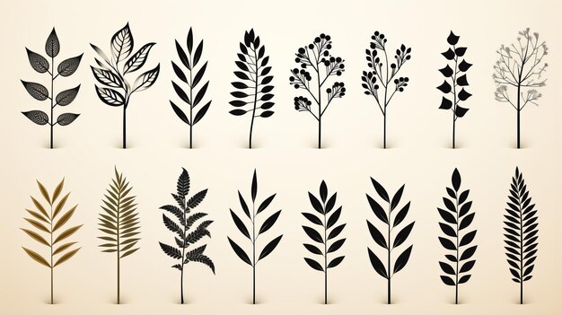 Plantas de trigo minimalistas desenhadas à mão Representações de flora delicada em preto e bege