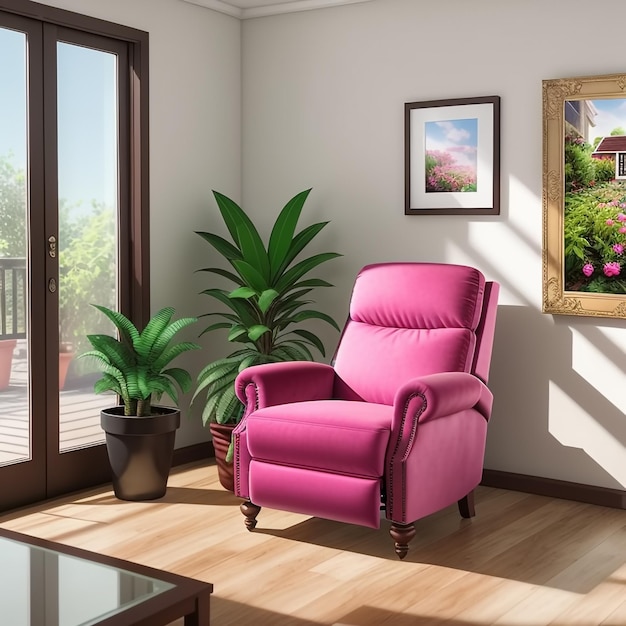 Plantas decorativas y sillón reclinable rosa IA generativa