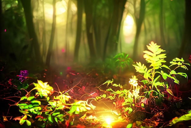 Foto plantas em uma floresta com luz solar