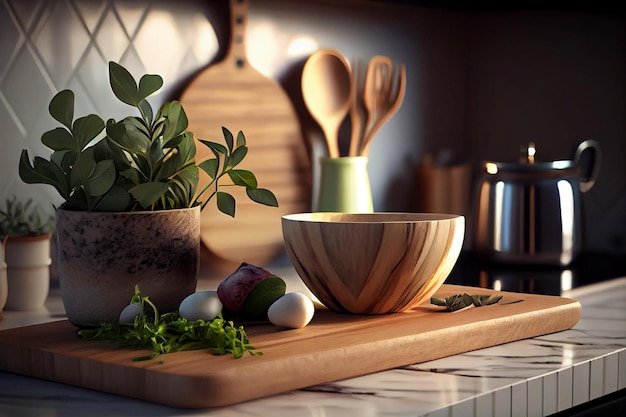 Plantas em vaso na bancada da cozinha generative ai