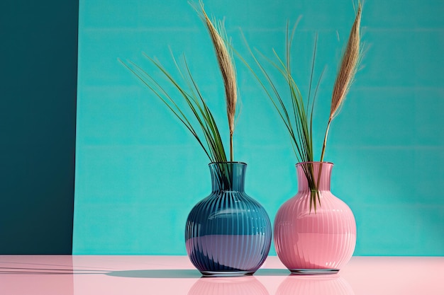 Foto plantas em vasos no fundo do estúdio cores suaves conceito orgânico gerado por ai