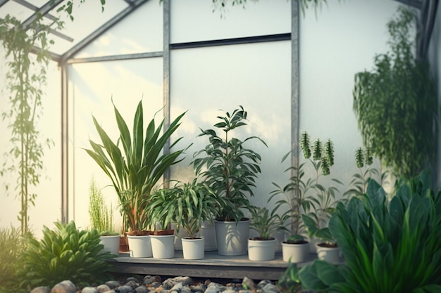 Plantas exóticas decíduas crescendo em estufa