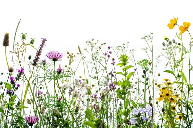 Plantas y flores silvestres con fondo blanco