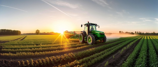 Plantas de fumigación de tractores agrícolas en un campo