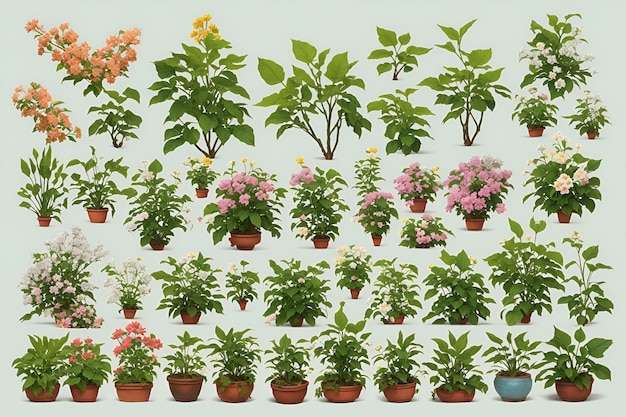 Plantas de interior en un fondo gris claro un conjunto de ilustraciones