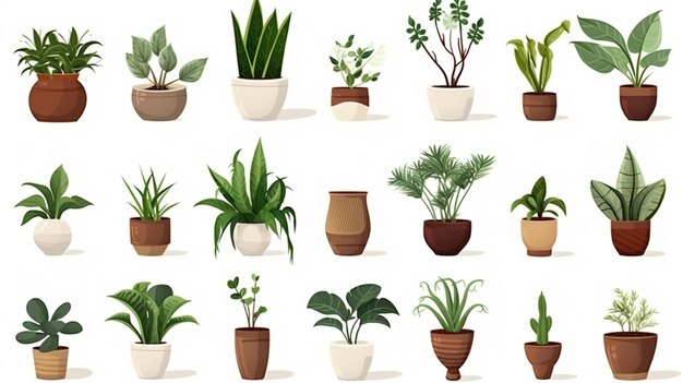 plantas interiores potes recortes de móveis isolados em fundo branco