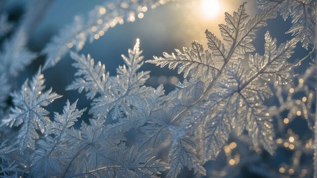 Plantas de invierno heladas en la luz de la mañana