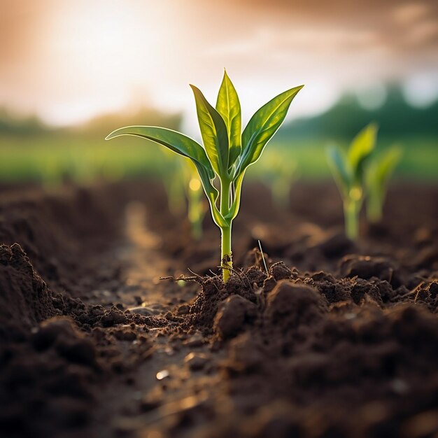 Plantas jóvenes de maíz que crecen en el campo