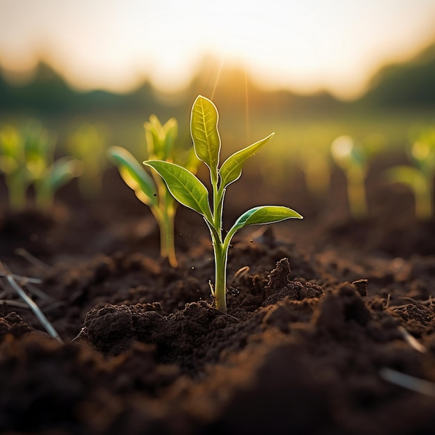 Plantas jóvenes de maíz que crecen en el campo